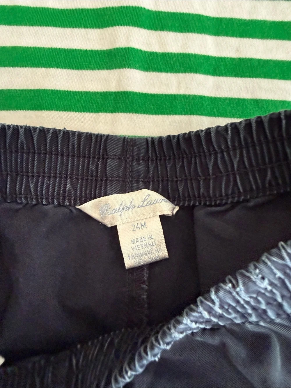 Ralph Lauren Toddler Boys Green & White Stripe Tee & Navy Polo Shorts (size 24M)